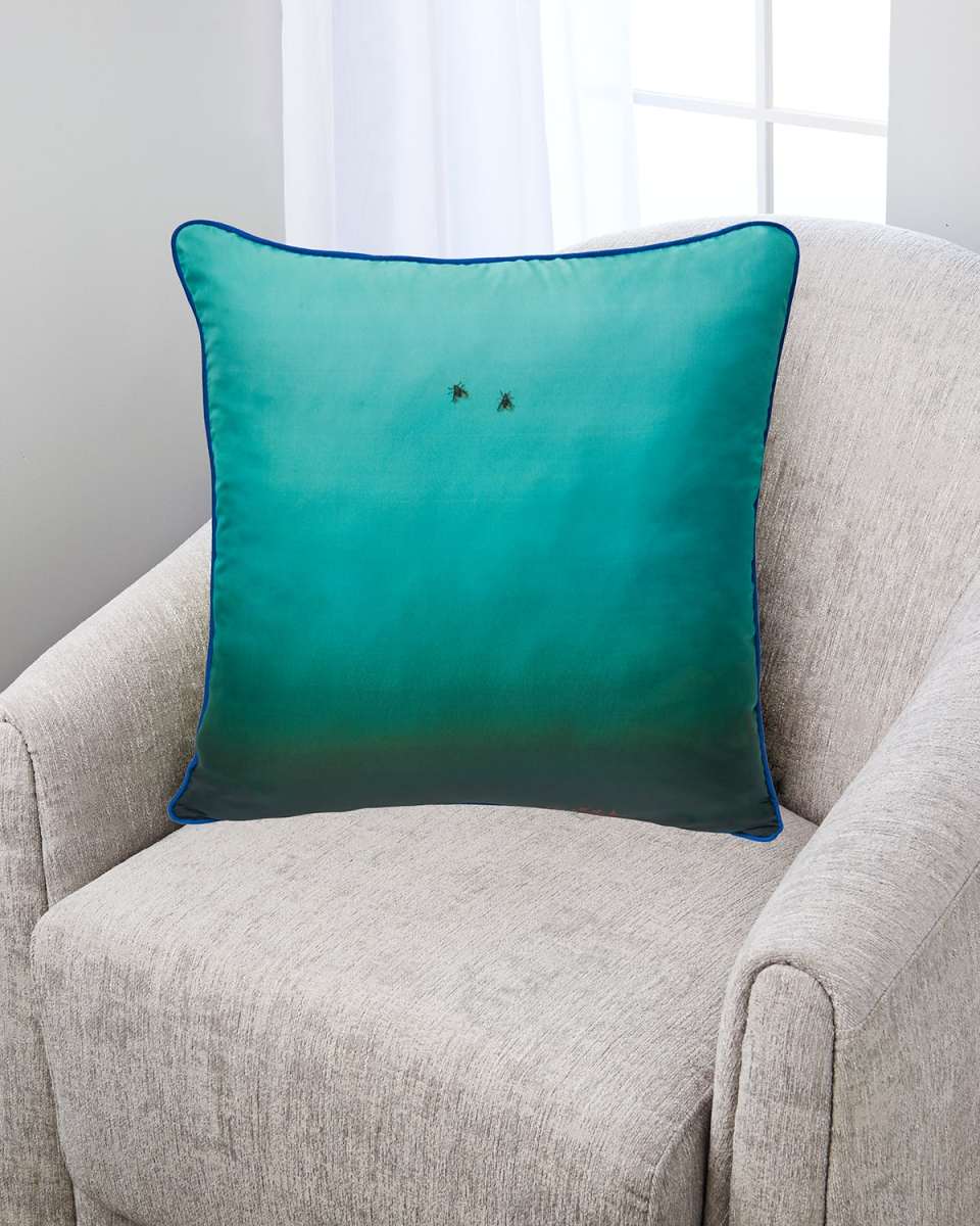 Fly On The Wall Turquoise Silk Pillow